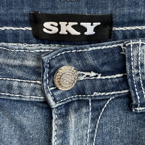 Vintage Sky Y2k Flare Jeans 7/8 Rhinestones Embroidered Indie Hipster Retro 90s - Picture 10 of 12